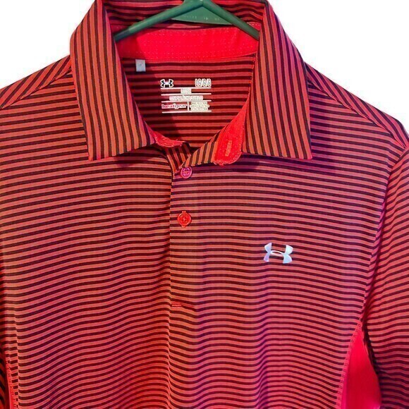 Armour Heat Gear Polo Shirt Men's Size MED. Loose Fit Red - Picture 2 of 4